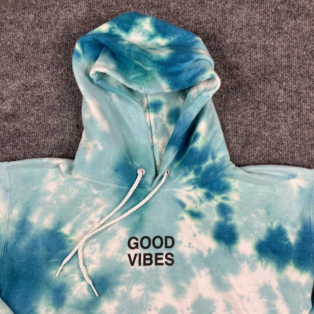 Artist Union Hoodie Mens Size S Blue White Tie Dye Pullover Good Vibes Graphic